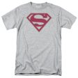 SUPERMAN : CRIMSON AND GRAY SHIELD S\S ADULT 100% COTTON 18\1 T-SHIRT ATHLETIC HEATHER 2X Online Sale