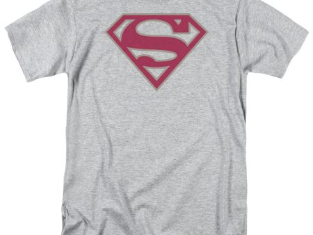 SUPERMAN : CRIMSON AND GRAY SHIELD S\S ADULT 100% COTTON 18\1 T-SHIRT ATHLETIC HEATHER 2X Online Sale