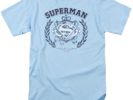 SUPERMAN : COLLEGIATE CREST S\S ADULT 100% COTTON 18\1 T-SHIRT LIGHT BLUE LG Online now