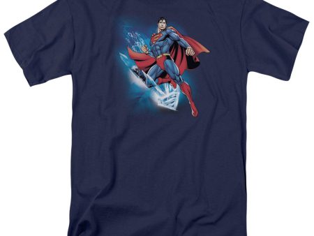 SUPERMAN : CRYSTALLIZE S\S ADULT 100% COTTON 18\1 T-SHIRT NAVY 5X Sale