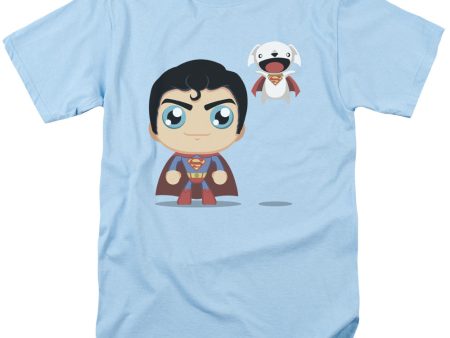 SUPERMAN : CUTE SUPERMAN S\S ADULT 100% COTTON 18\1 T-SHIRT LIGHT BLUE XL Fashion