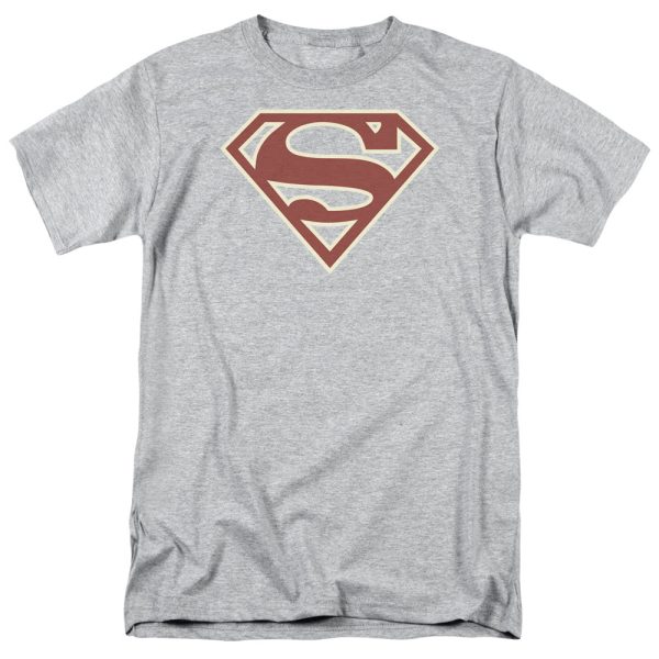 SUPERMAN : CRIMSON AND CREAM SHIELD S\S ADULT 100% COTTON 18\1 T-SHIRT ATHLETIC HEATHER SM For Sale