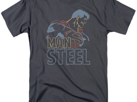 SUPERMAN : COLORED LINES S\S ADULT 100% COTTON 18\1 T-SHIRT CHARCOAL LG Hot on Sale