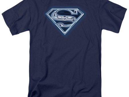 SUPERMAN : CYBER SHIELD S\S ADULT 100% COTTON 18\1 T-SHIRT NAVY SM Online Hot Sale