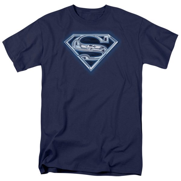 SUPERMAN : CYBER SHIELD S\S ADULT 100% COTTON 18\1 T-SHIRT NAVY 2X Cheap