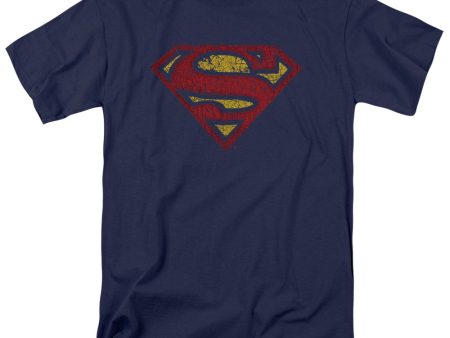 SUPERMAN : CRACKLE S S\S ADULT 100% COTTON 18\1 T-SHIRT NAVY SM Cheap