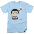 SUPERMAN : CUTE SUPERMAN S\S ADULT 100% COTTON 18\1 T-SHIRT LIGHT BLUE SM For Sale