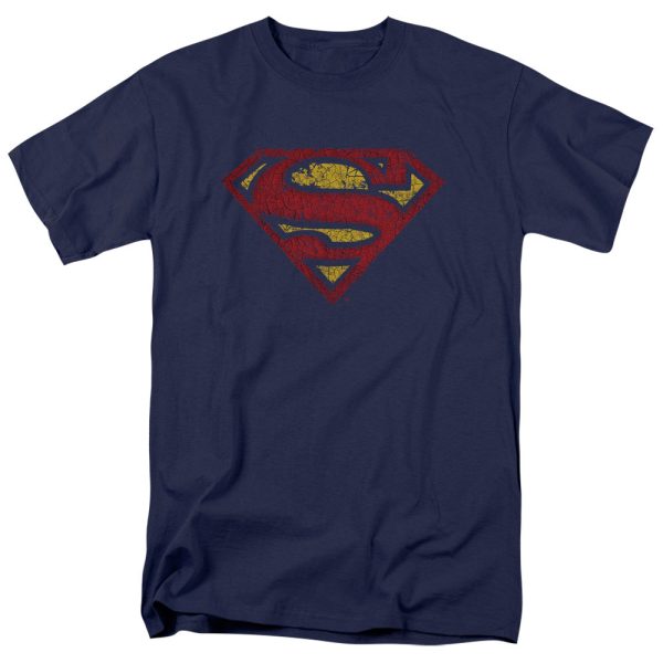 SUPERMAN : CRACKLE S S\S ADULT 100% COTTON 18\1 T-SHIRT NAVY MD on Sale